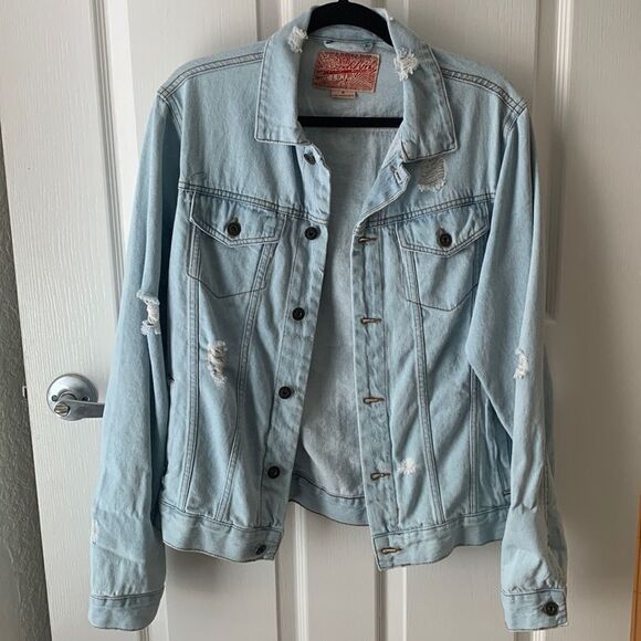 Men’s Brooklyn Cloth Co Distressed Jean Jacket Light Wash - Picture 1 of 7